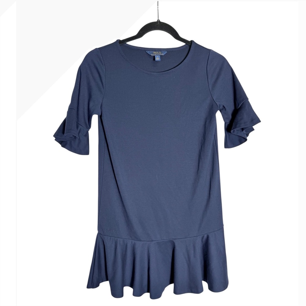 Polo Ralph Lauren‎ Girls Dress Size 12 Navy Blue Ruffle Sleeve Hem Casual 💙💙 - Picture 2 of 6